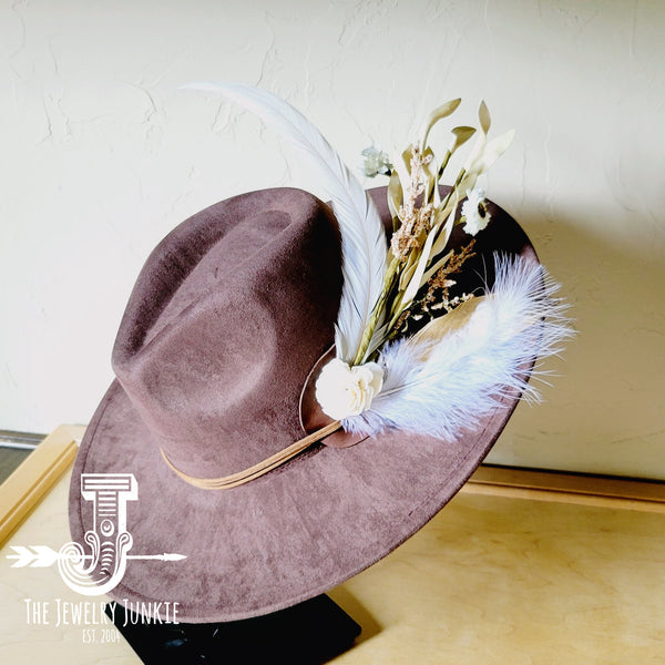 Boho Western Wedding Floral & Feather Bridsmaid Hat in Brown 984n