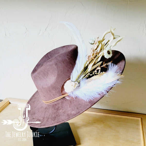 Boho Western Wedding Floral & Feather Bridsmaid Hat in Brown 984n