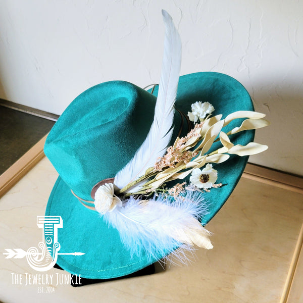 Boho Western Wedding Floral & Feather Bridsmaid Hat in Sage 984o