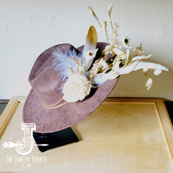 Boho Western Wedding Floral & Feather Bridal Hat in Brown 984m