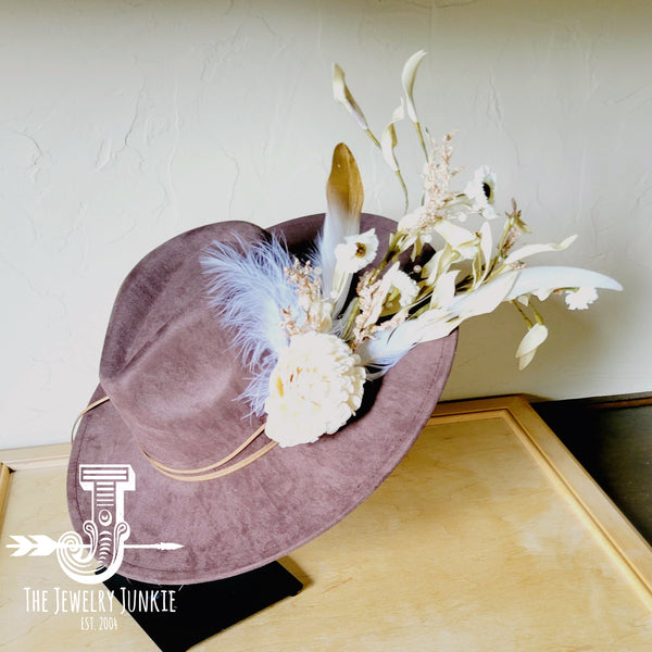 Boho Western Wedding Floral & Feather Bridal Hat in Brown 984m