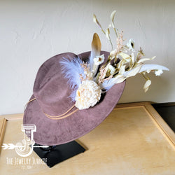 Boho Western Wedding Floral & Feather Bridal Hat in Brown 984m