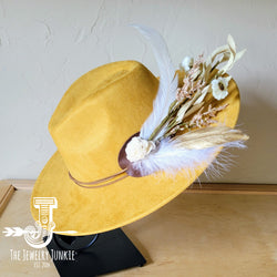 Boho Western Wedding Floral & Feather Bridsmaid Hat in Mustard 984s