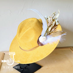 Boho Western Wedding Floral & Feather Bridsmaid Hat in Mustard 984s