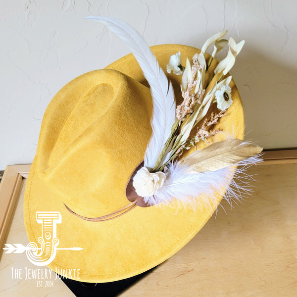 Boho Western Wedding Floral & Feather Bridsmaid Hat in Mustard 984s