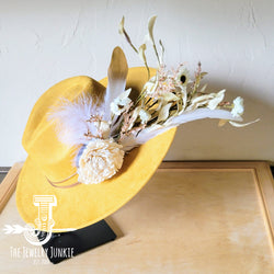 Boho Western Wedding Floral & Feather Bridal Hat in Mustard 984L