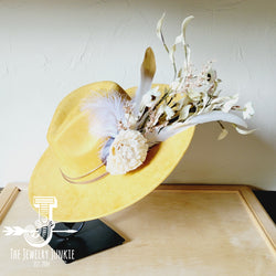 Boho Western Wedding Floral & Feather Bridal Hat in Mustard 984L