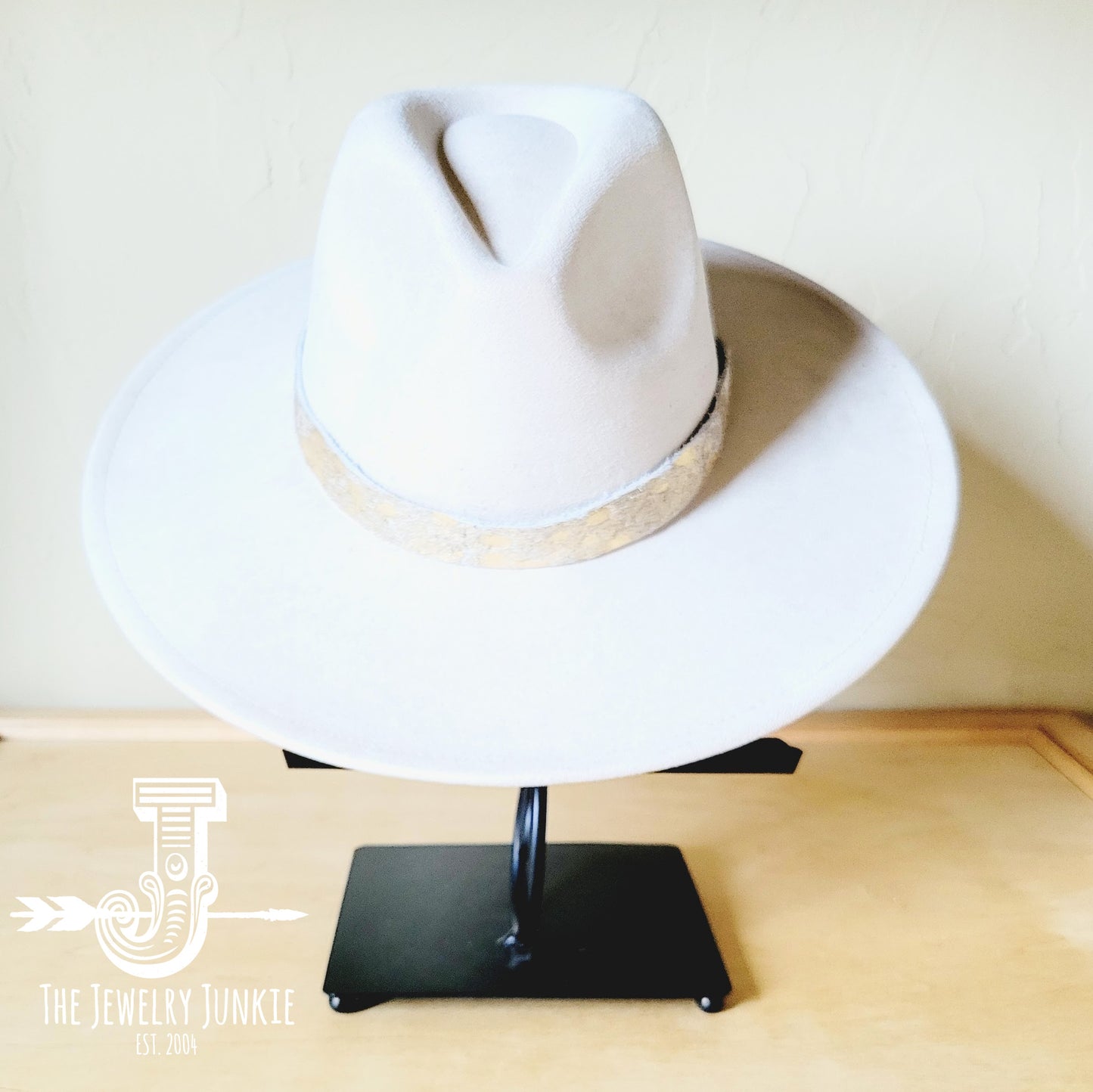 Cream and Gold Metallic Leather Hat Band