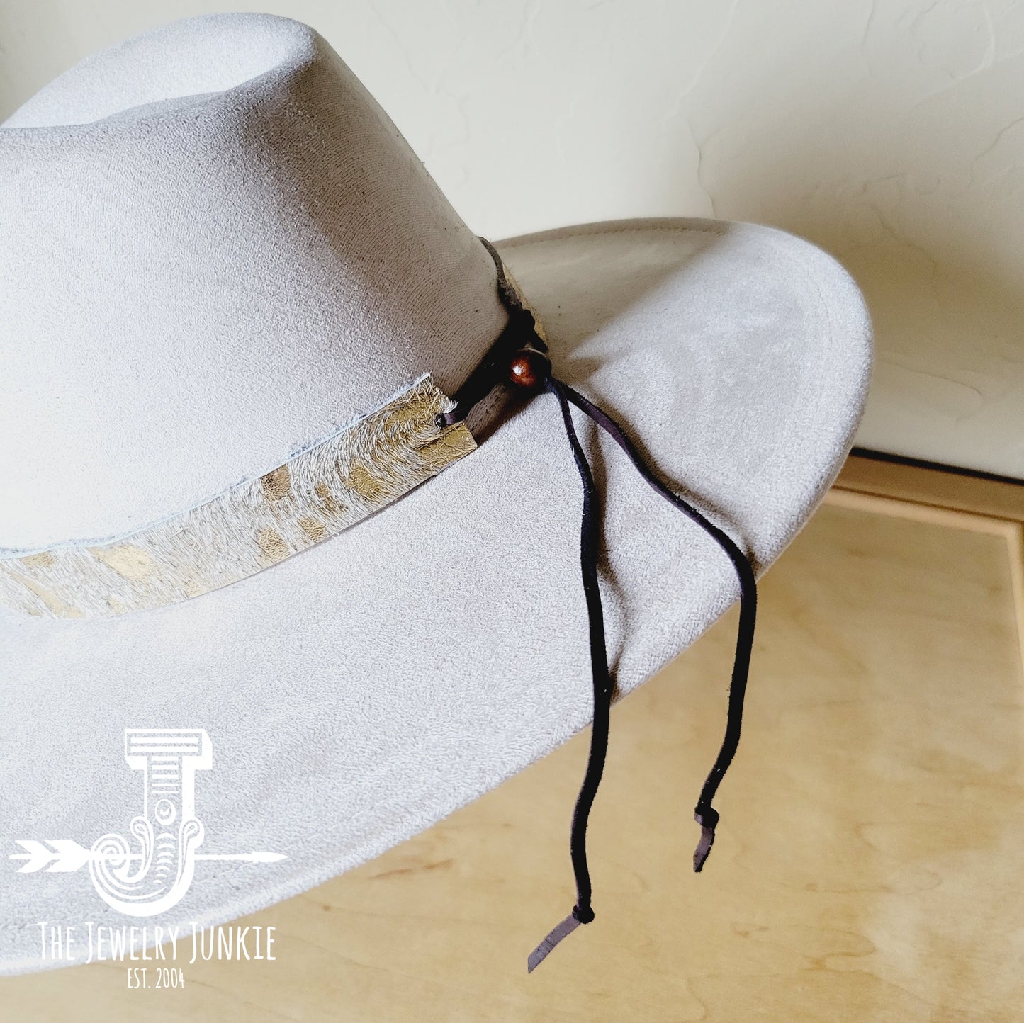 Cream and Gold Metallic Leather Hat Band