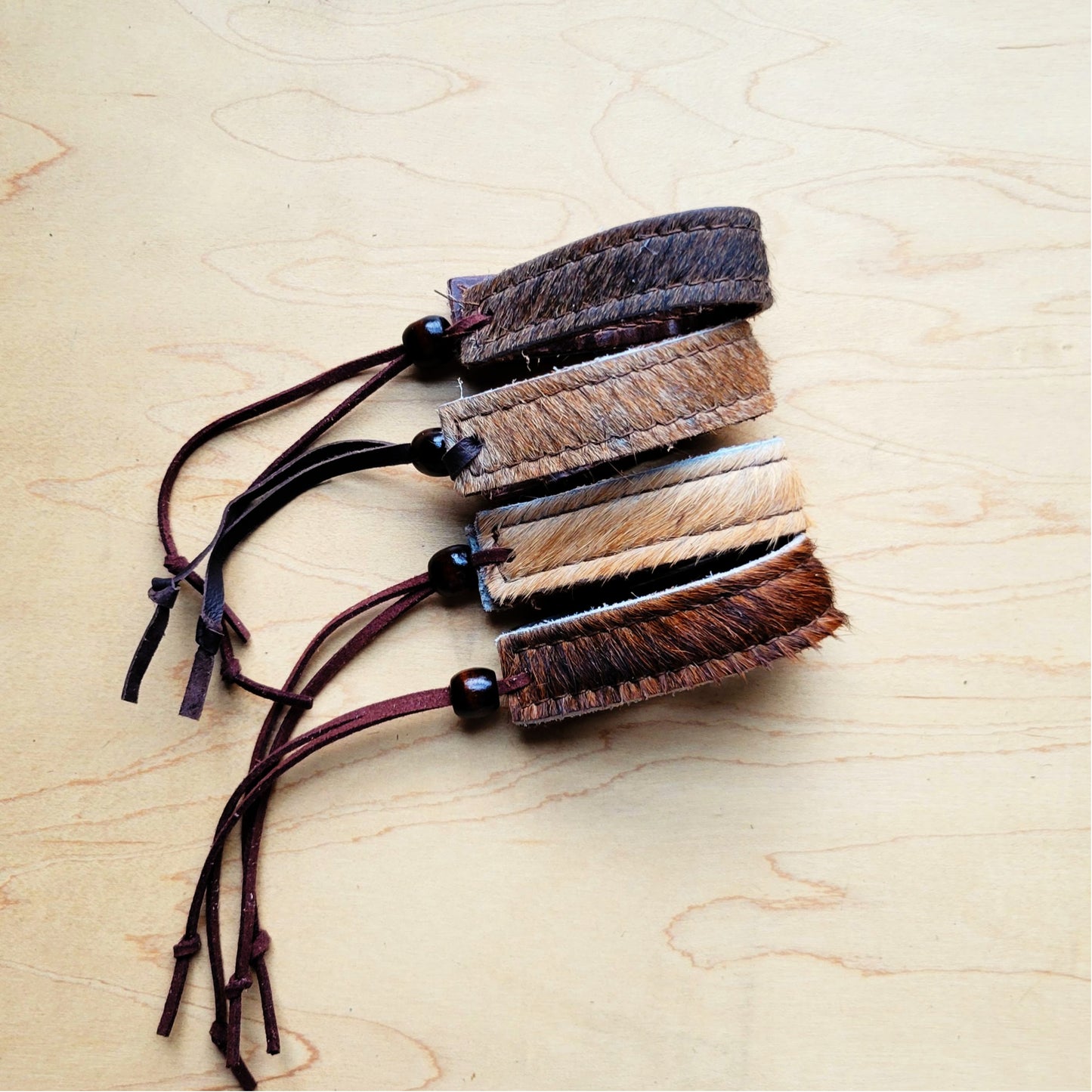 **Narrow Genuine Leather Cuff in Natural Hair-on-Hide 001of