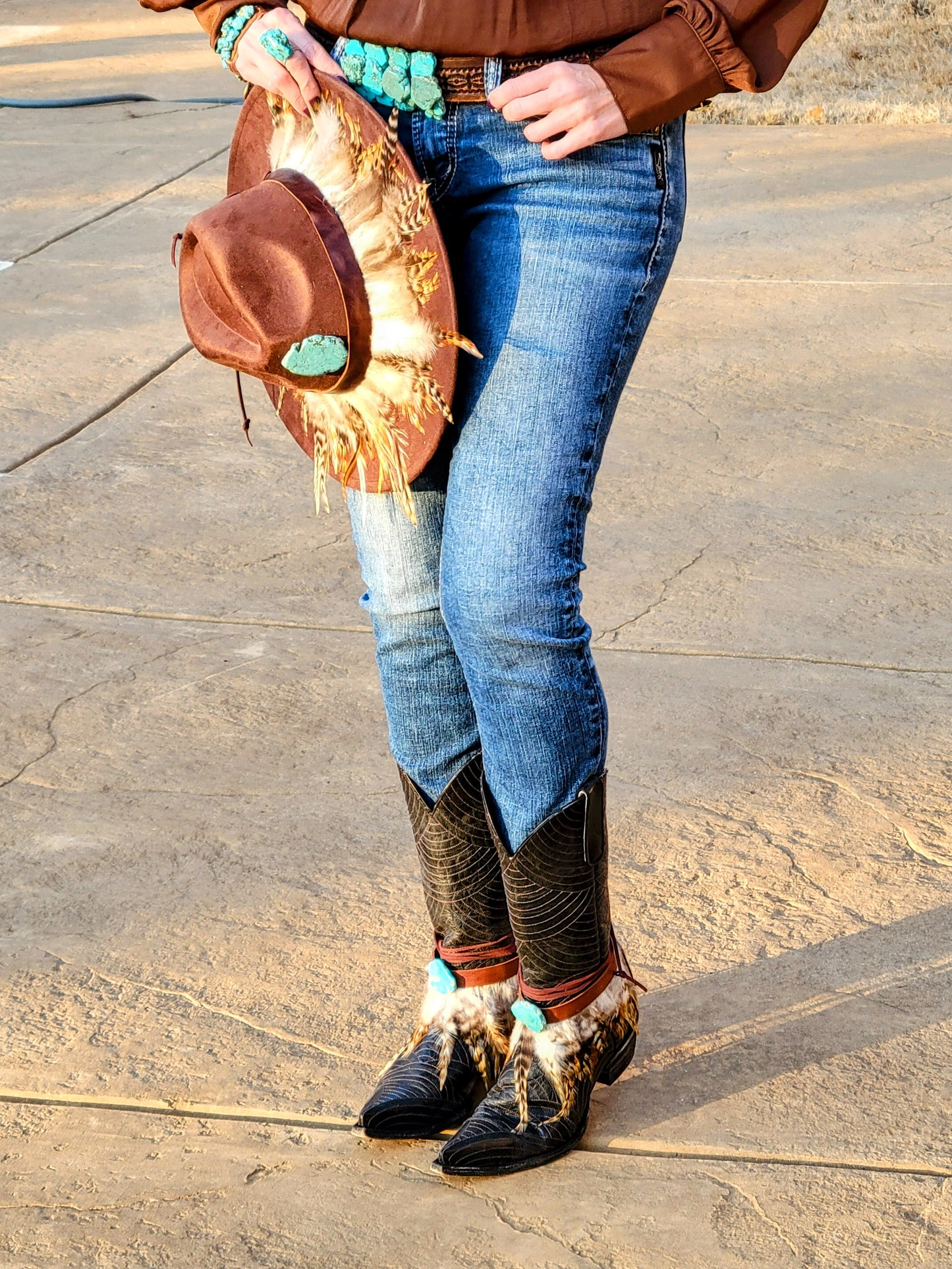 CUSTOM Feather & Turquoise Cowgirl Western Boho Hat A64