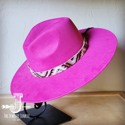 Boho Western hat with genuine leather hat band feathers and turquoise