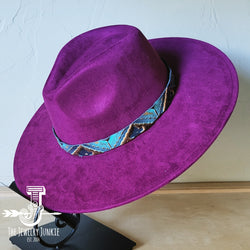 Boho Western hat with genuine leather hat band feathers and turquoise