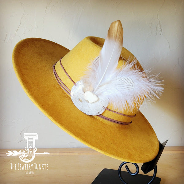 Boho Western hat with genuine leather hat band feathers and turquoise