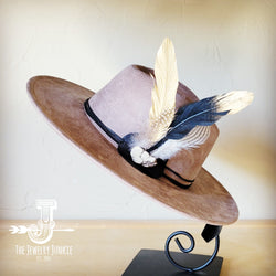 Boho Western hat with genuine leather hat band feathers and turquoise