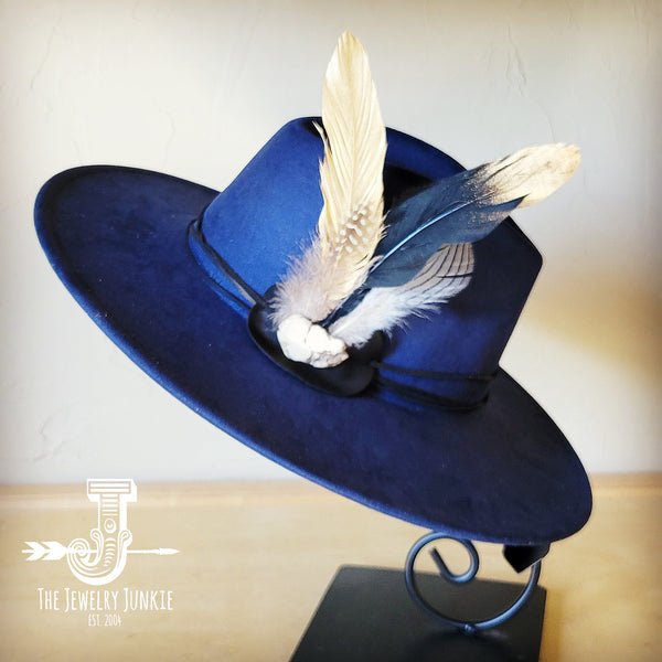 Boho Western hat with genuine leather hat band feathers and turquoise