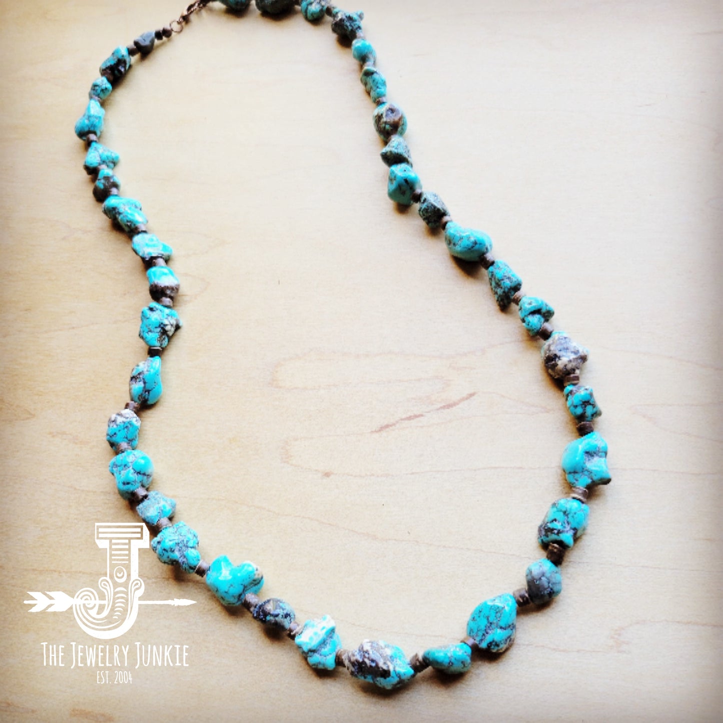 Long Blue Turquoise and Wood Necklace 259k