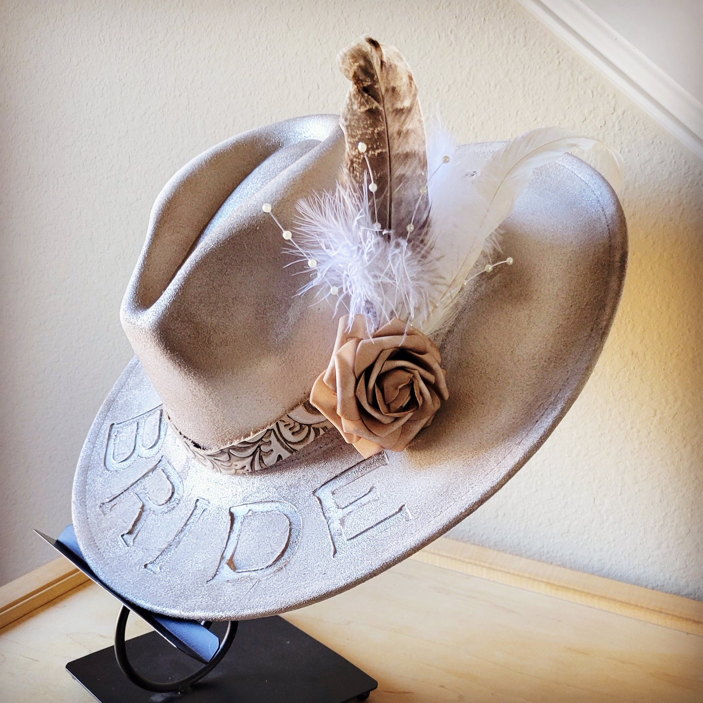 CUSTOM Hand-Painted Bridal Cowgirl Western Boho Hat A61