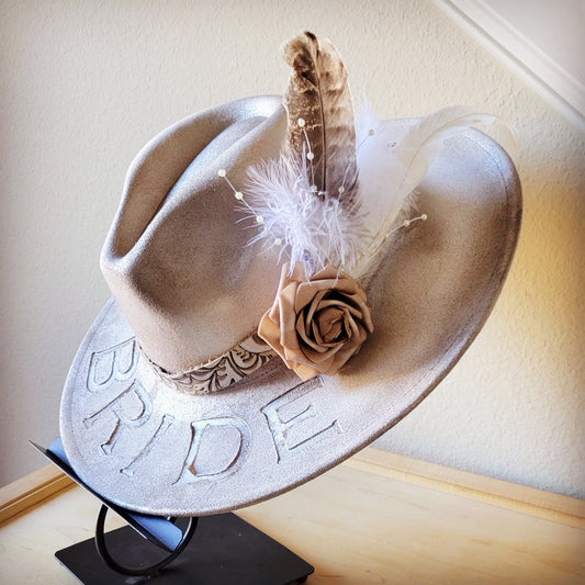 CUSTOM Hand-Painted Bridal Cowgirl Western Boho Hat A61