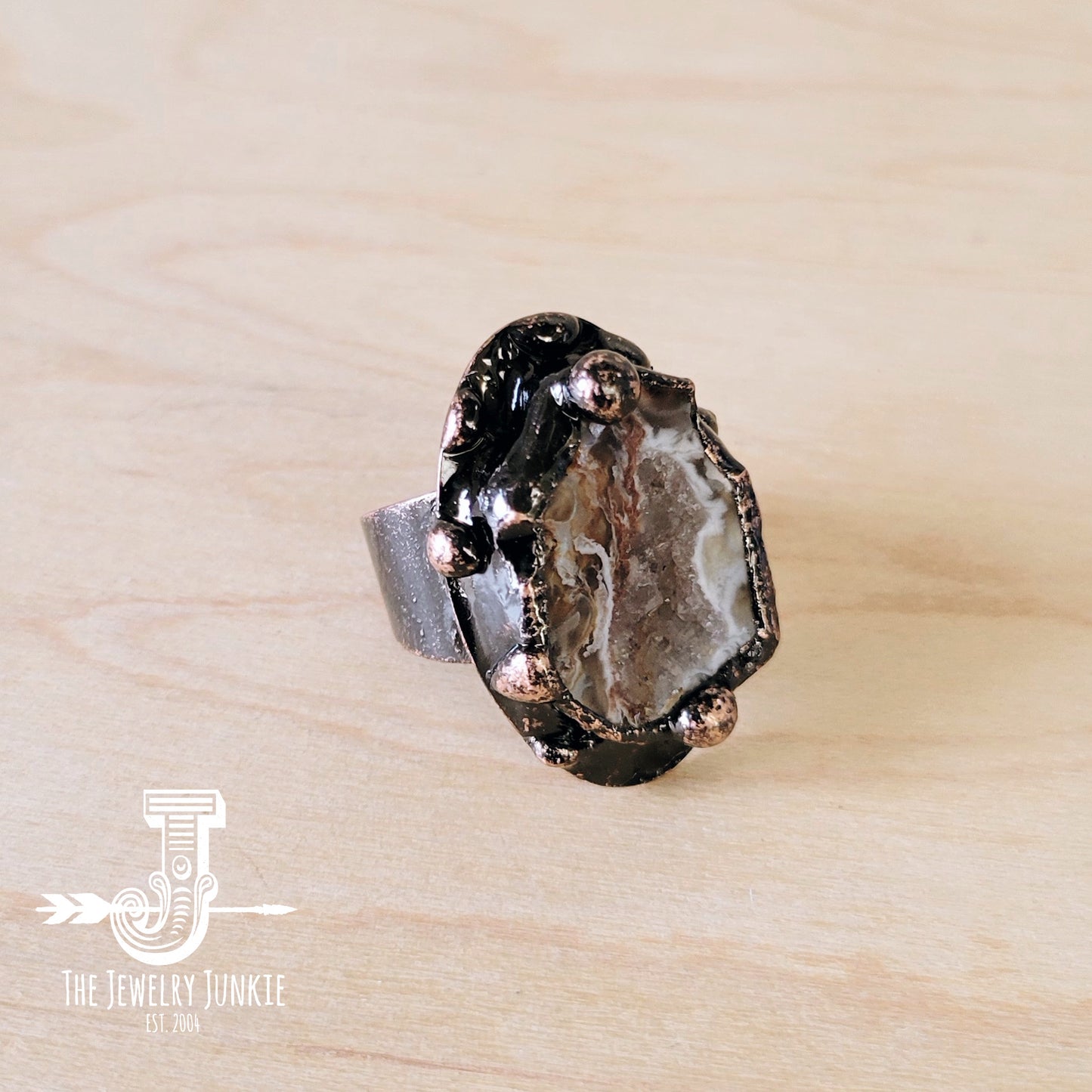 Copper Encased Genuine Druzy Ring 012y