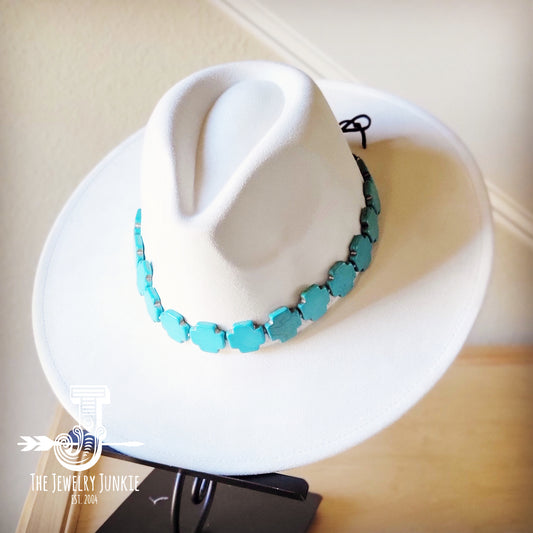 Turquoise Cross Beaded Hat Band+Hat 986k