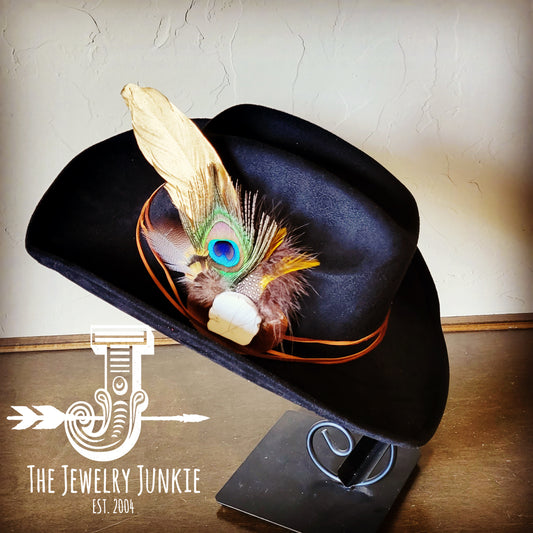 **Cowgirl Western Hat w/ Choice of Feather Hat Band-Black 982i