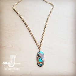 **Gold Layering Necklace w/ Bronzite Turquoise Pendant 258te