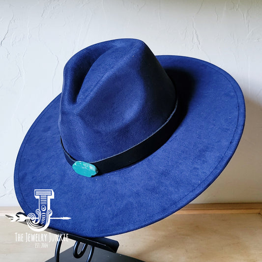 Black Leather Hat Band w/ Turquoise Slab + Choice of Boho Hat