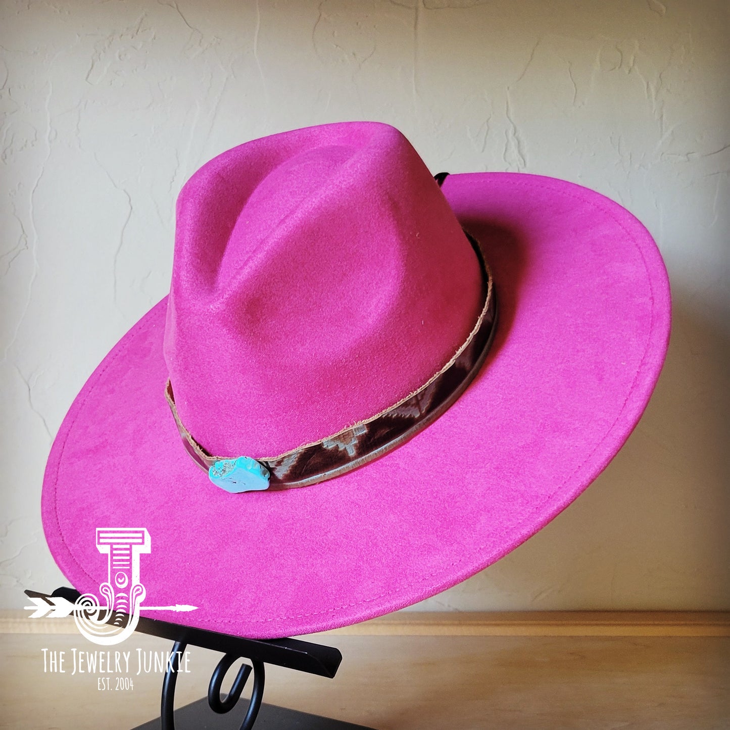 Boho Western hat with genuine leather hat band and Turquoise stone