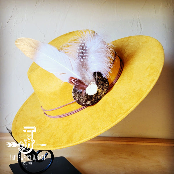 Boho Western hat with genuine leather hat band feathers and turquoise