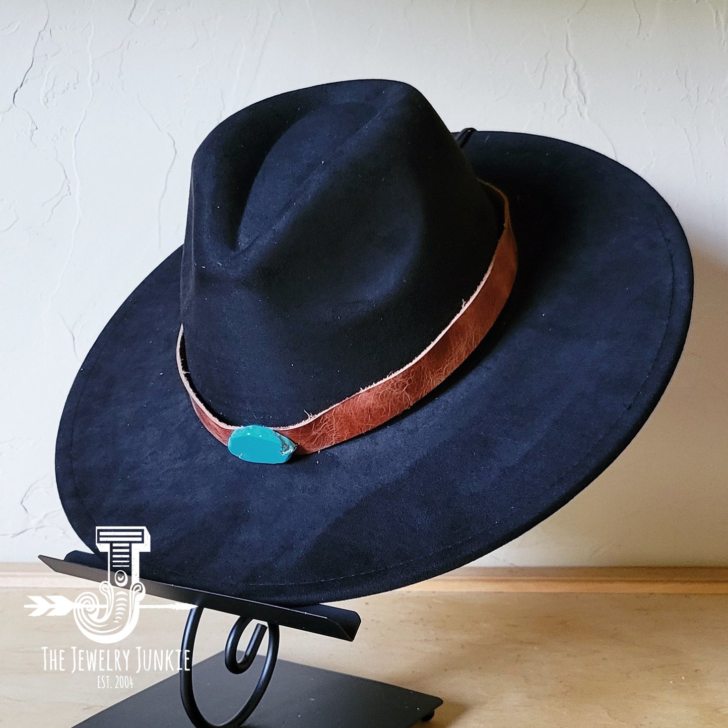 Boho Western hat with genuine leather hat band and Turquoise stone