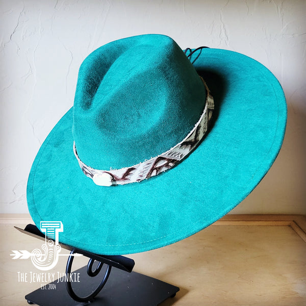 Boho Western hat with genuine leather hat band and Turquoise stone