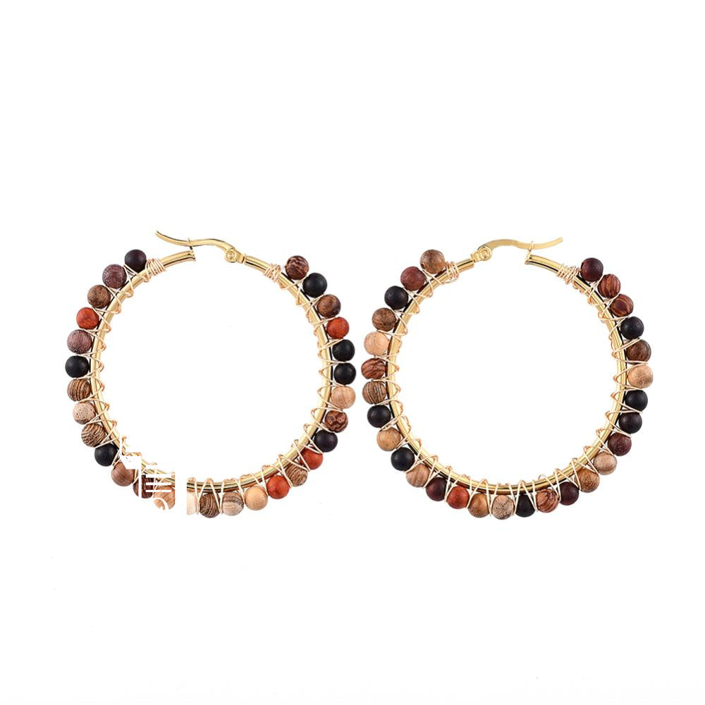 **Wire Wrapped Jasper Beaded Hoop Earrings 219e