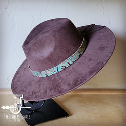 Boho Western hat with genuine leather hat band feathers and turquoise