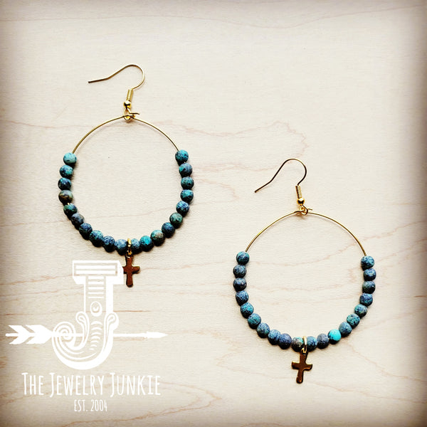 Beaded Hoop Earrings- African Turquoise Cross