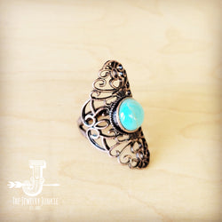 Blue Turquoise Ring in Antique Copper Filigree Setting 012d