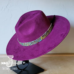 Boho Western hat with genuine leather hat band feathers and turquoise