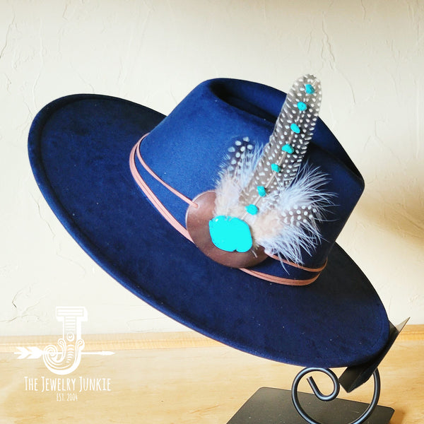 Turquoise Accent Guinea Feather Hat Band + Choice of Hat 986i