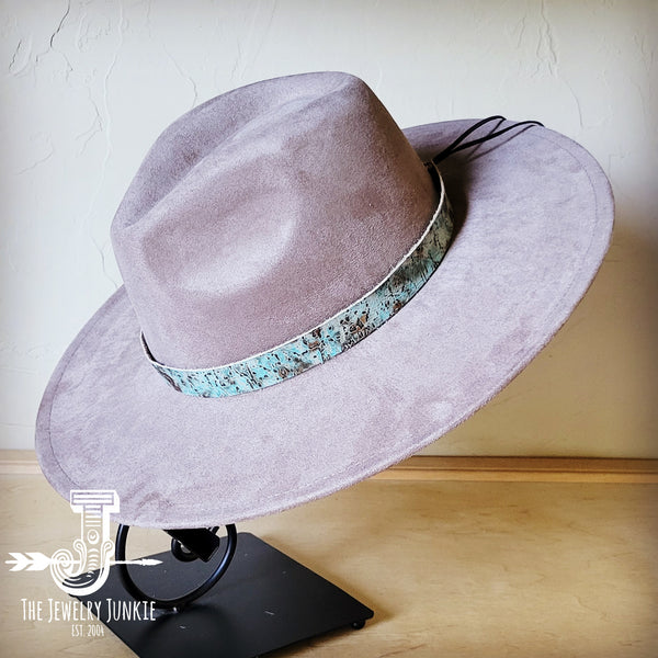 Boho Western hat with genuine leather hat band feathers and turquoise