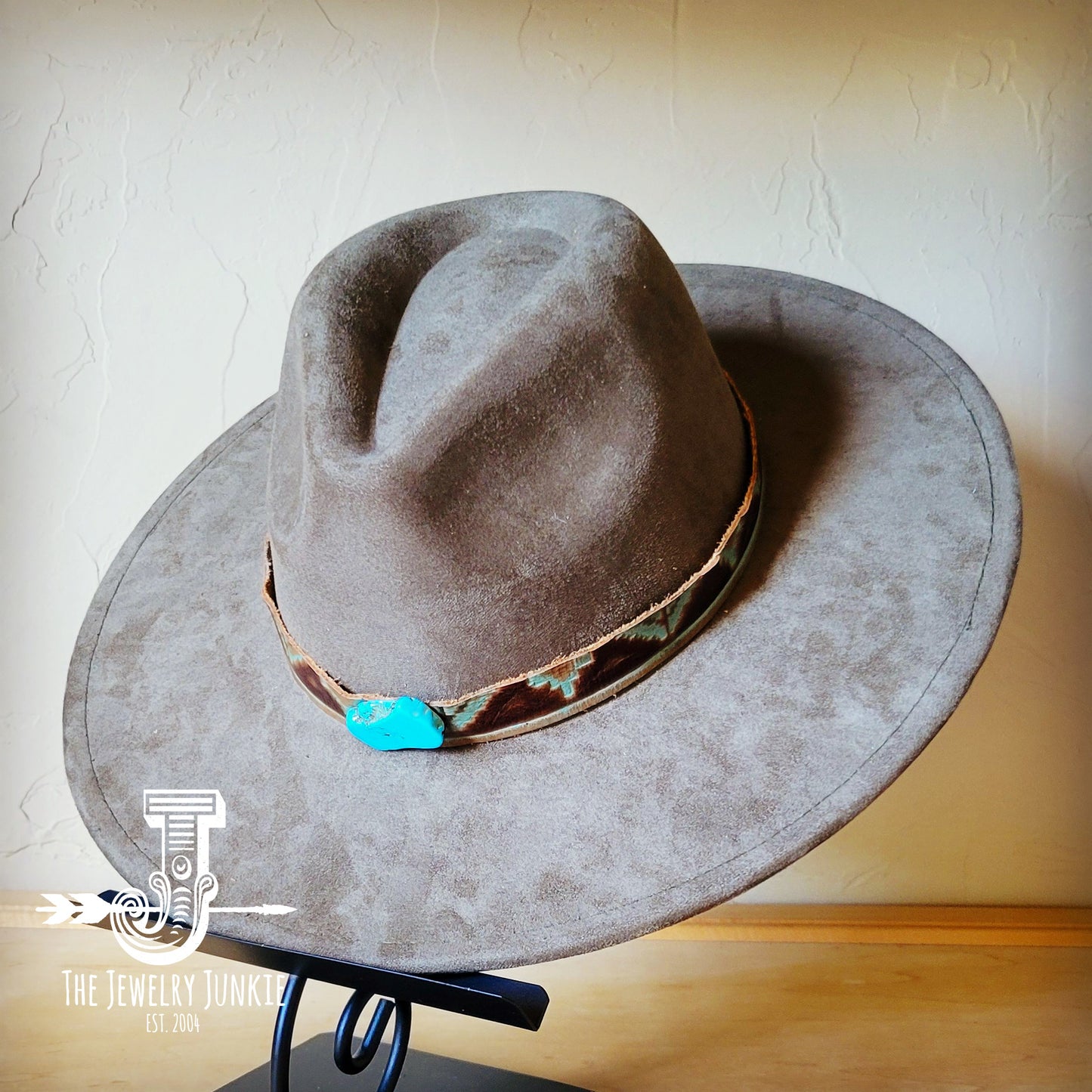 Boho Western hat with genuine leather hat band and Turquoise stone