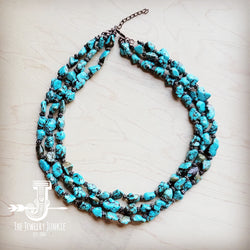 Triple Strand Blue Turquoise & Copper Collar Necklace 259e