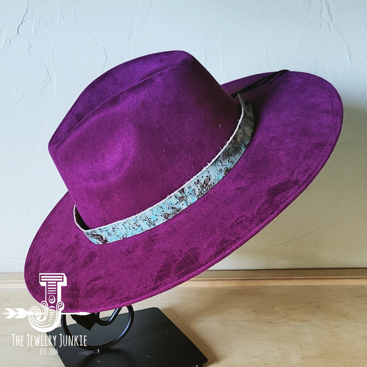 Boho Western hat with genuine leather hat band feathers and turquoise