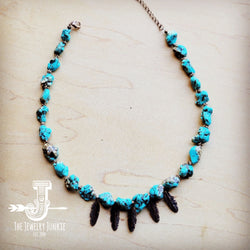 Blue Turquoise Collar Necklace w/ Feather Pendants 259m