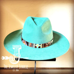 Boho Western hat with genuine leather hat band feathers and turquoise