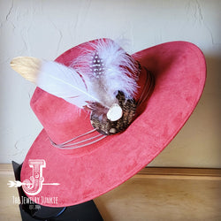 Boho Western hat with genuine leather hat band feathers and turquoise