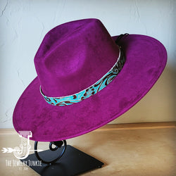 Boho Western hat with genuine leather hat band feathers and turquoise