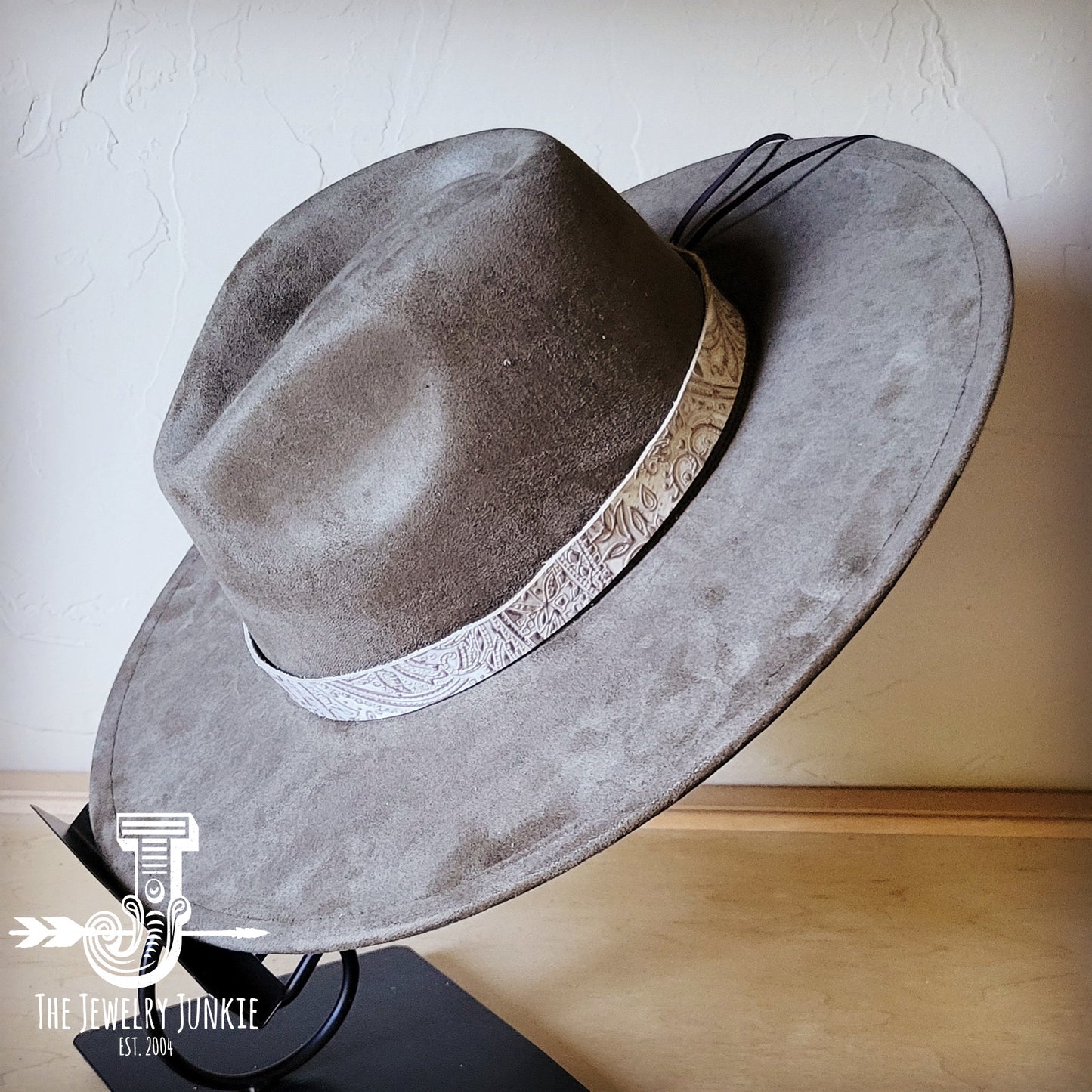 Boho Western hat with genuine leather hat band feathers and turquoise