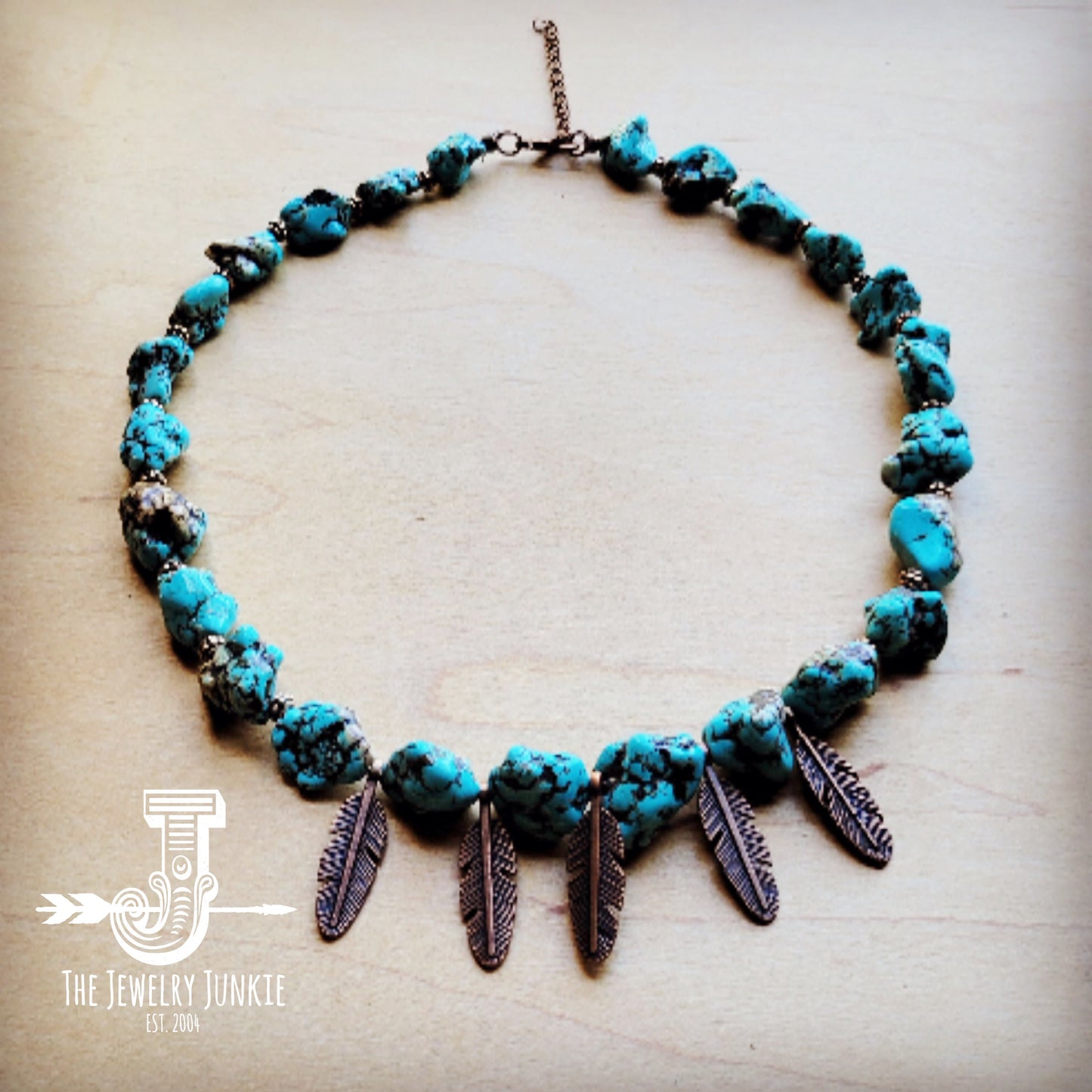 Blue Turquoise Collar Necklace w/ Feather Pendants 259m