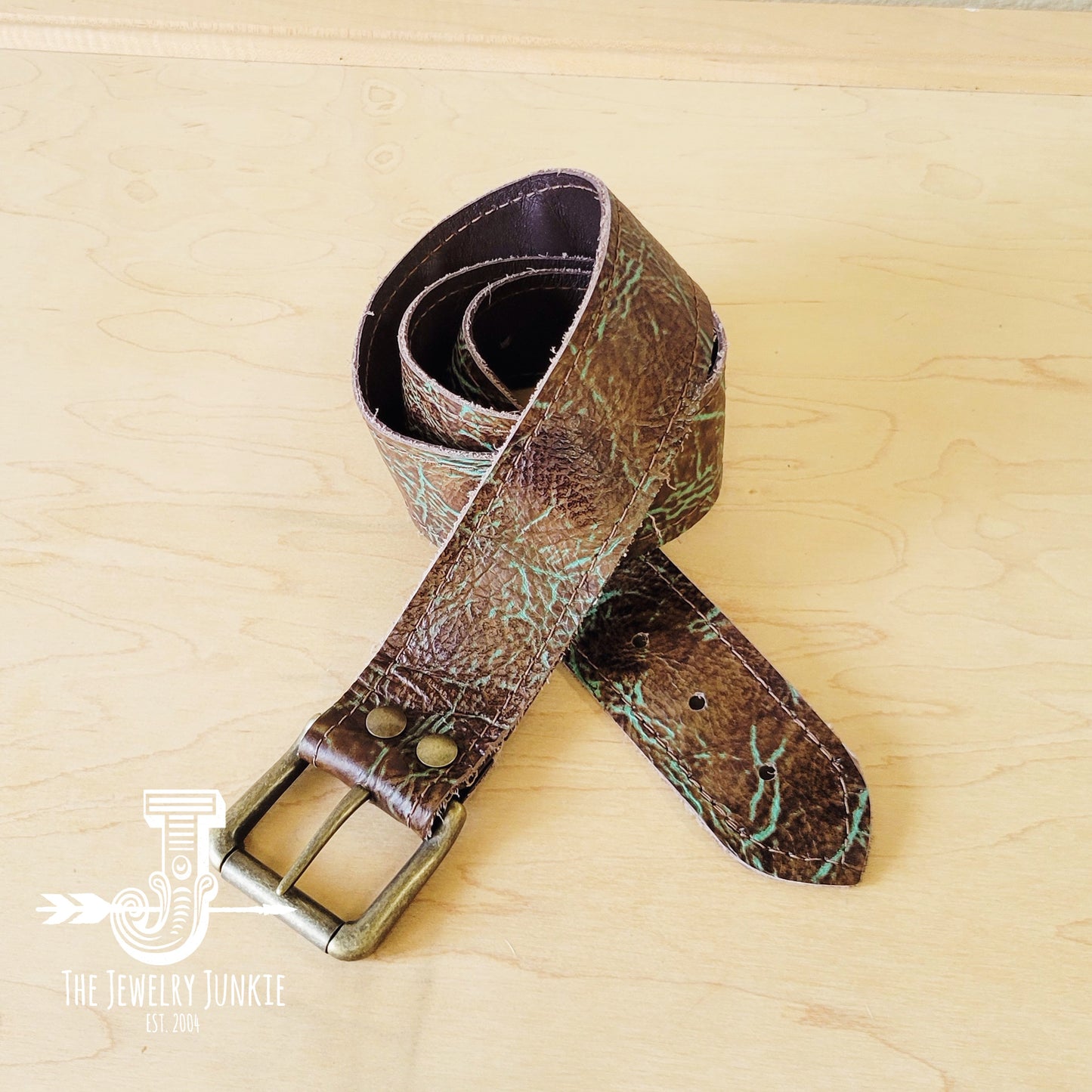 Turquoise & Brown Embossed Genuine Leather Belt 907b