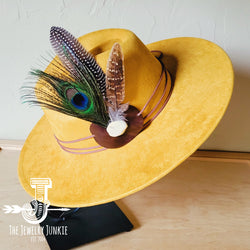 Boho Western hat with genuine leather hat band feathers and turquoise